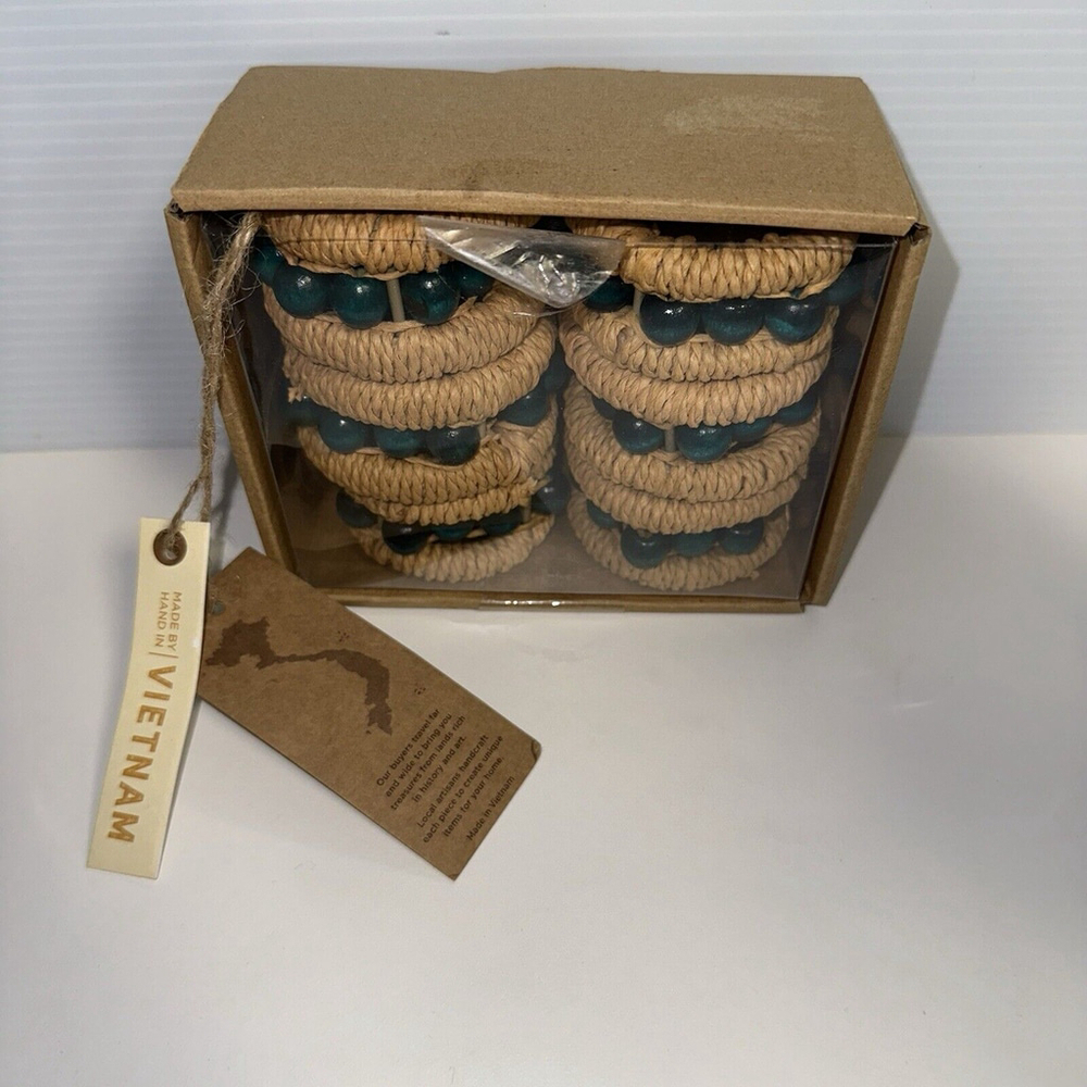 NEW 6 VEITNAM MADE Napkin Rings Tan Green - Picture 4 of 7